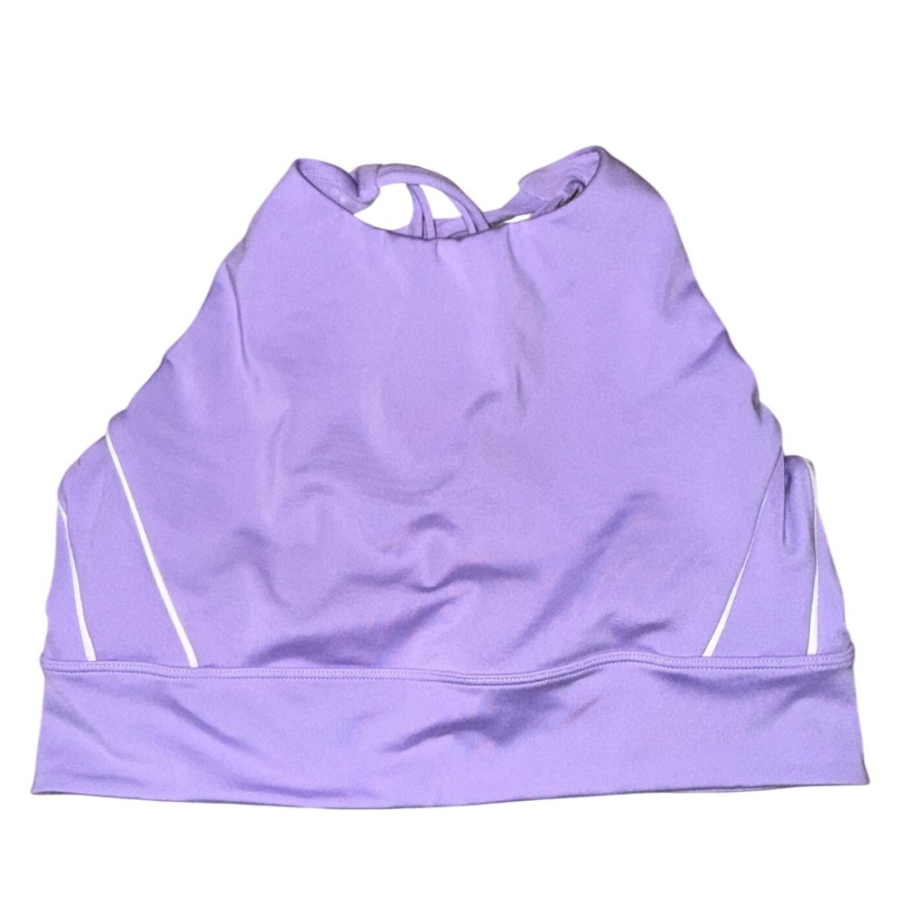 Victoria Sport High Neck Strappy Sports Bra Purple‎ White Piping